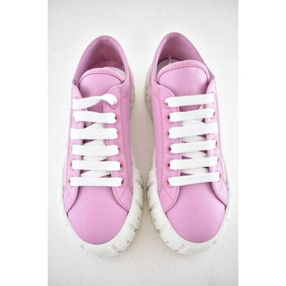 Prada Pink Nylon White Platform Lug Sole Lace Up Flat Low Top Trainer Sneaker 37 - Picture 6 of 10